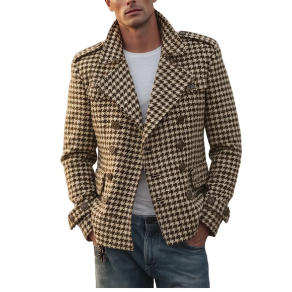 Men’s Classic Houndstooth Wool Double‑Breasted Jacket – XL - Picture 7 of 7